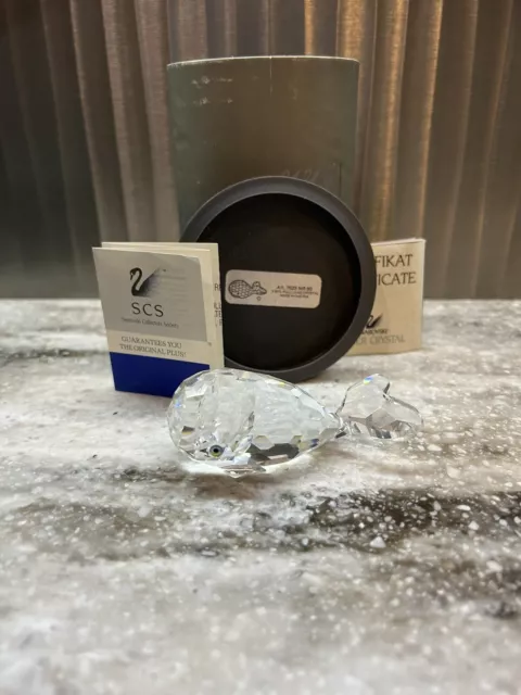Swarovski Crystal Figurine 7628 080 SMILEY WHALE Moby Dick Green Eyes Mint + Box