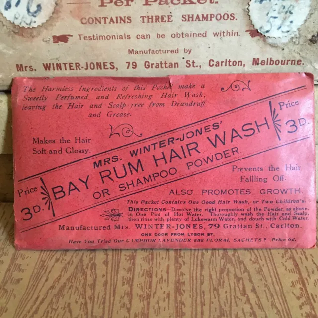 Antique Mrs Winter-Jones’ Bay Rum Hair Wash Shampoo Powder Paper Sachet Unopened