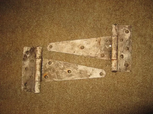 2 - Antique Vintage 10 Inch Heavy-Duty Steel Barn Door Hinges; Gate; Reclaimed