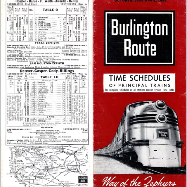 Oct 1954 Apr 1955 Burlington Route Railway Timetable Schedule Principal Train 4H