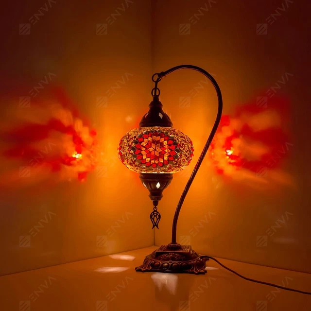 Lampada tavolo a collo di cigno a mosaico Tiffany fatta a mano turca marocchina