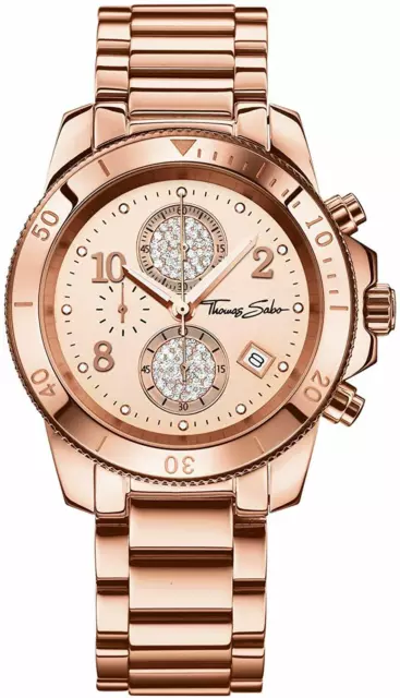 MONTRE Femme Thomas Sabo. Plaquée Or Rose. Chrono avec Date. 349,00 € NEUVE