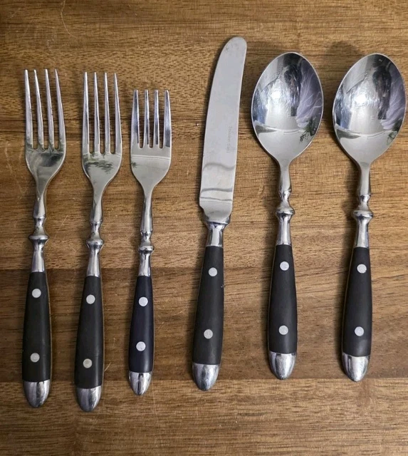thumbnail image 2 of Chefs BISTRO WOODGRAIN BROWN Stainless Steel Flatware Set - 18/8, Discontinued Pattern, New Unused 2 of 5