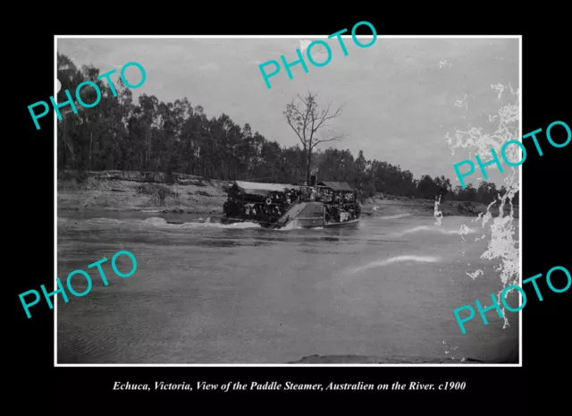 OLD LARGE HISTORIC PHOTO ECHUCA VICTORIA THE PADDLE STEAMER AUSTRALIEN c1900