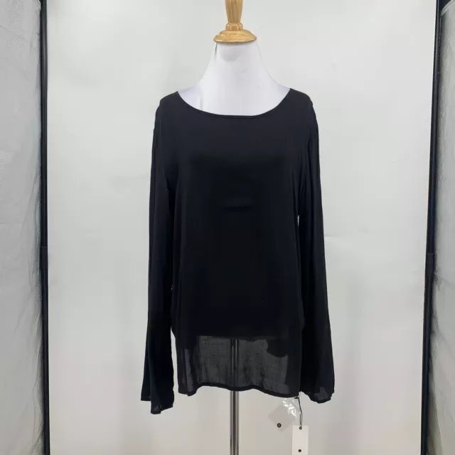 Treasure & Bond Blouse Womens S Small Black Keyhole Semi Sheer Long Sleeve Top 2