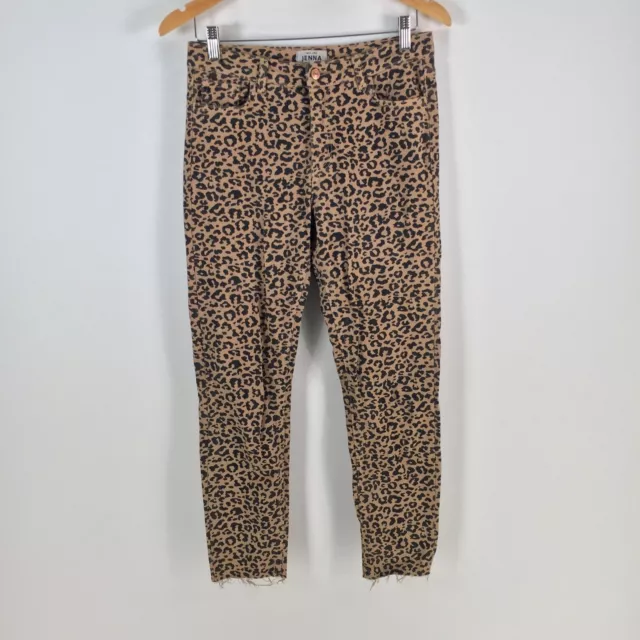 New Look womens denim jeans size 12 brown leopard skinny stretch cotton 076243