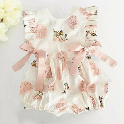Newborn Infant Baby Girl Boy Bow Cartoon Deer Romper Jumpsuit Clothes Outfits