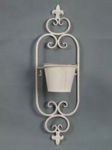 Vintage Design Rustic White Weathered Look Wrought Iron Planter Pot Holder