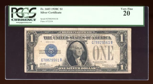 DBR 1928-C Scarce $1 Silver Funnyback Fr. 1603 PCGS VF-20 Serial G78829561B