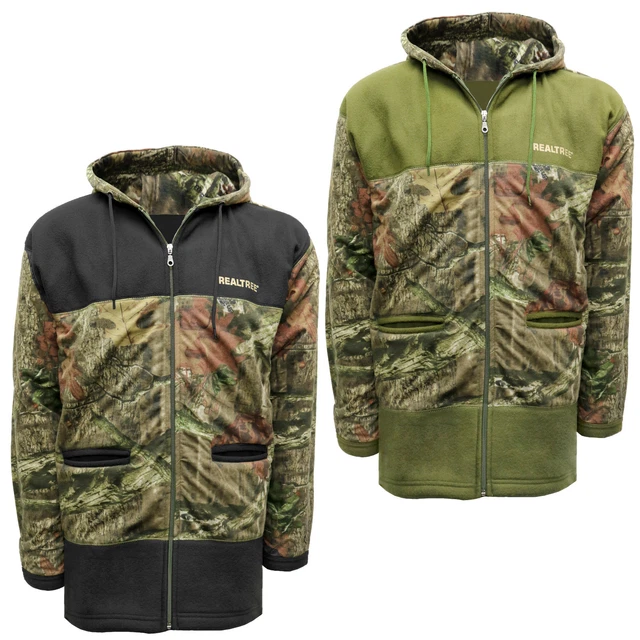 Mens Soft Fleece Panel Hunting Jacket Fishing RealTree Coat Hiking Shooting Hood