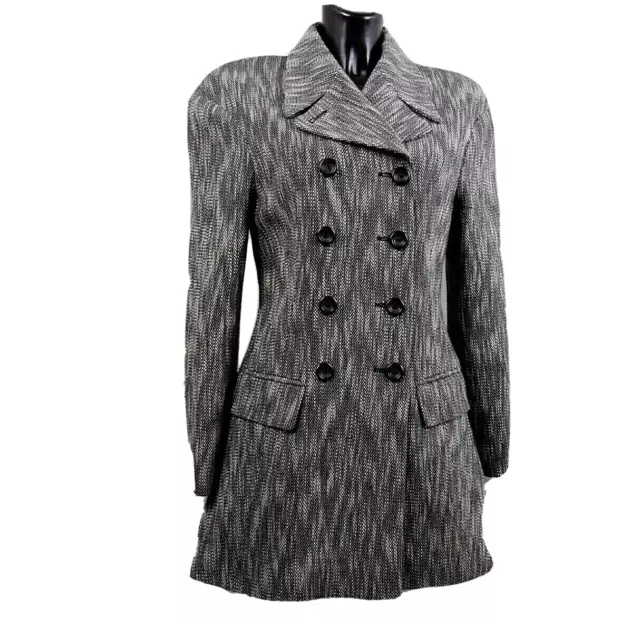 KAREN MILLEN ENGLAND Ladies Coat 1/4 Double Breasted Salt & Pepper Wool Blend 10