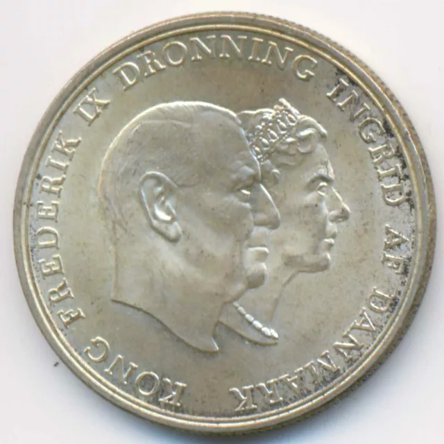 Denmark King Frederik IX Silver Wedding Anniversary Silver 5 Kroner 1960 UNC