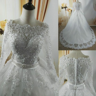 Brides Lace Wedding Dress Full Sleeves Long Ball Gown For Women Elegant Clothing
