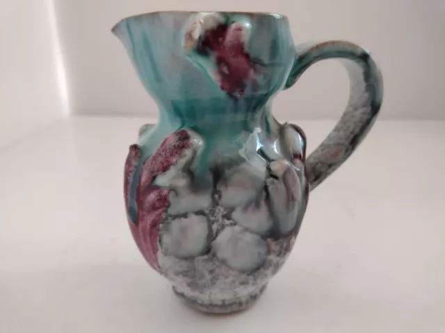 Italian vintage studio pottery jug.Drip glaze MCM