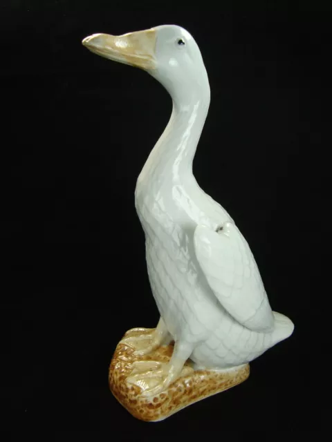 Vtg Antique Chinese Porcelain Glazed White Celadon Goose Or Duck Figurine 9''H