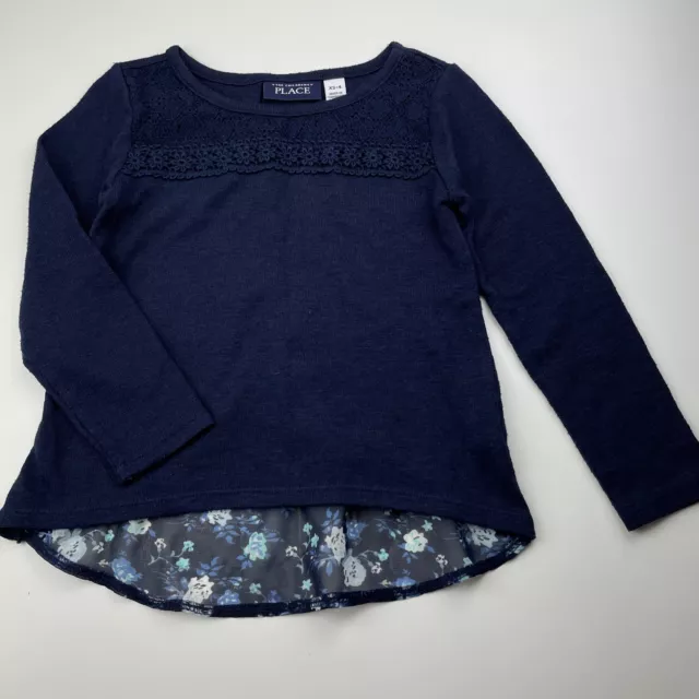 Girls size 4, The Childrens Place, navy lightweight knit long sleeve top, EUC