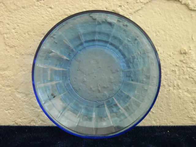 Akro Agate Large Stacked Disc and Interior Panel Saucer  Cobalt Blue
