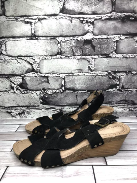 Adam Tucker By Me Too Tarin Black Suede Leather Cork Wedge Sandals Women Sz 7M