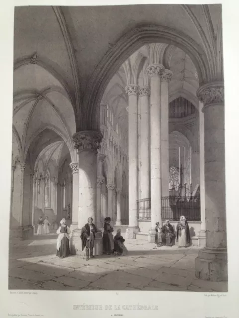 Coutances cathédrale 1850 GRANDE lithographie