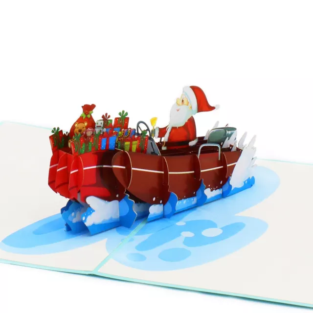 Santa's Coastal Adventure Pop up Card, Xmas Greeting Card, Merry Christmas Card