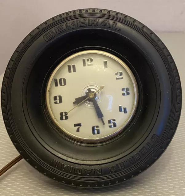 vintage General Steelex Radial Rubber Tire Clock Lanshire Electric WORKS 6.5"