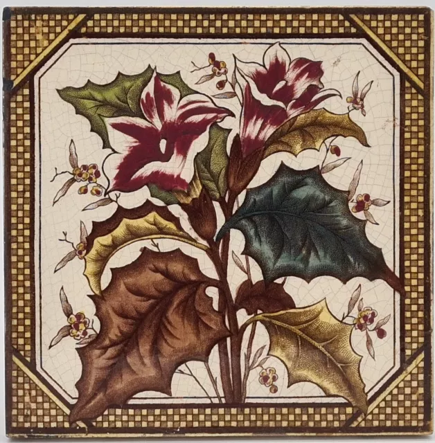 Victorian Fireplace Tile Floral Transfer Print & Tint 1890's AE6