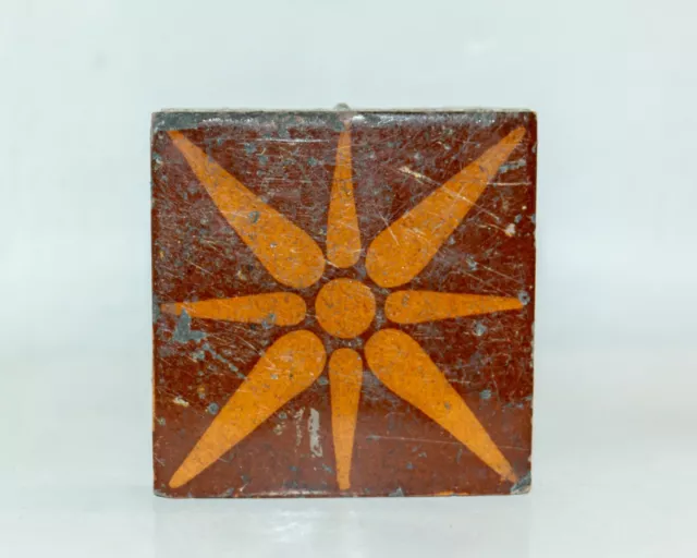 Antique Salvage Original Victorian Encaustic Decorative Rare Tile lead glaze