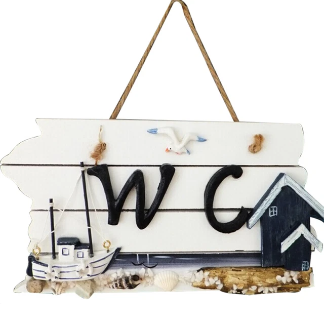 Wooden Seaside Mediterranean Style Toilet Listing Beach Plaque