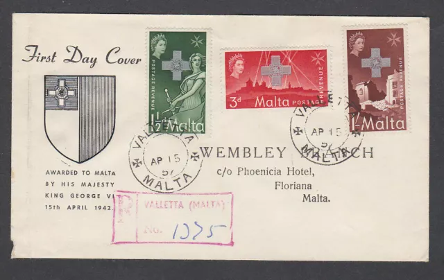 Malta 1957 FDC First Day Cover Anniversary George Cross King George VI Valletta