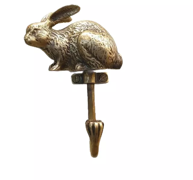 Brass Hook Hanger RABBIT Figurine Wall Mounted Hat Coat Vintage Home Decor