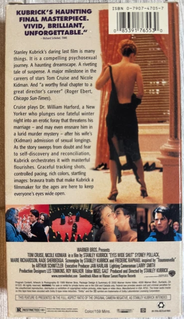 EYES WIDE SHUT VHS Tom Cruise Nicole Kidman Sydney Pollack Stanley ...
