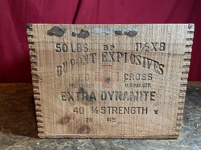 Dupont Explosives Red Cross 50 Lbs. Extra Dynamite Wood Crate