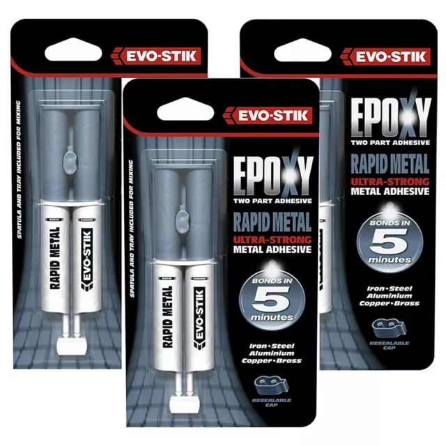 3 x Bostik Evo-Stik Epoxy Ultra Strong Rapid 5 Min Metal Glue Adhesive 25ml