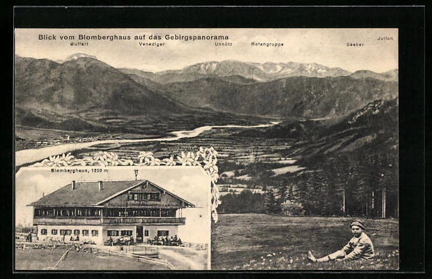 AK Bad Tölz, Blick vom Gasthof Blomberghaus auf das Gebirgspanorama mit Venedig