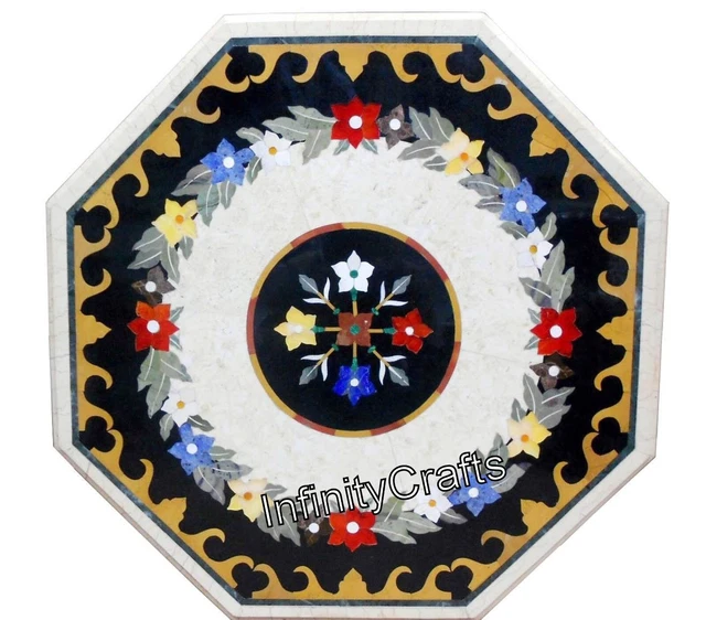 StonKraft Jeu d'échecs en marbre blanc et noir à collectionner + pions en laiton – Incrustation Pietra Dura – Échecs décoratifs en pierre – Décoration