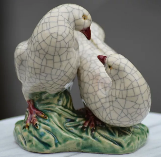 Antique Chinese Crackle Glazed Porcelain Doves Figurine Statue