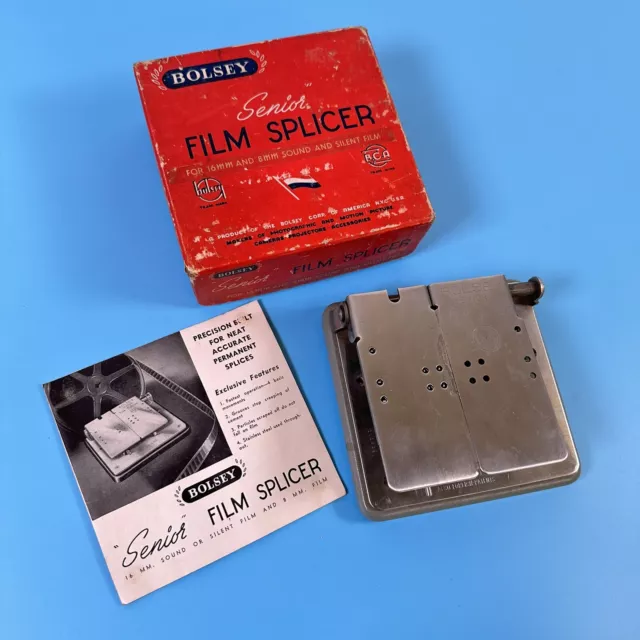 Vintage Bolsey 16mm & 8mm Senior Film Splicer in original box with Instructions