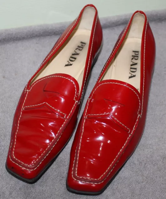 Prada Woman's Loafers Patent Leather Red Size 39