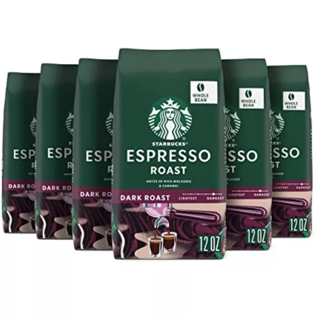 Starbucks Espresso Roast Dark Roast Whole Bean Coffee, 12 Ounce (Pack Of 6)