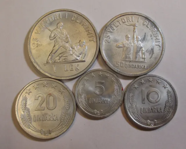 Albania 5 Coins Set 5, 10, 20, 50 Qindarka & 1 Lek Nd( 1969 ) Unc #4425#