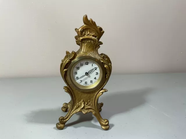 Antique Gilt Bronze Art Nouveau Desk Clock ca 1900 Ornate Works