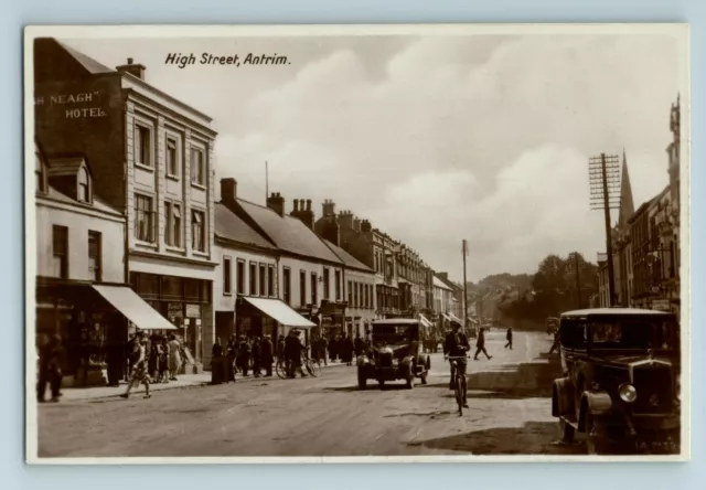 Postcard HIGH STREET, ANTRIM, Real Photo, Lough Neagh Hotel, Street, Unposted