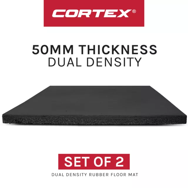NEW CORTEX Dual Density 50mm Thick Rubber Gym Floor Mat/Tile 1m x 1m (Pack of 2)