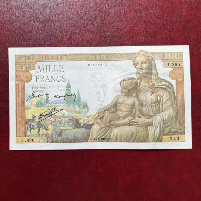 France Billet 1000 Francs Déméter 1942  Fay40.04  13.08.1942  Alph F.890