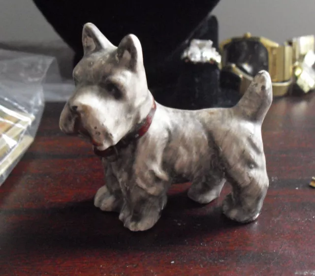 Vintage 1950s Brown Ceramic Scottie Terrier Dog Figurine 2 1/2" Tall