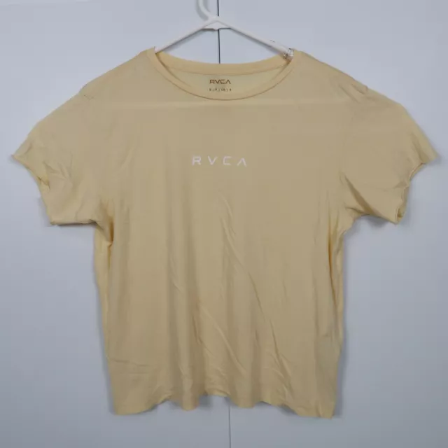 RVCA Womens T-Shirt Size S Yellow Logo Short Sleeve Crew Neck Top