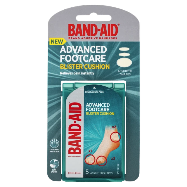 BANDAID ADVANCED FOOTCARE Blister Cushions 5 Assorted Shapes Relieves