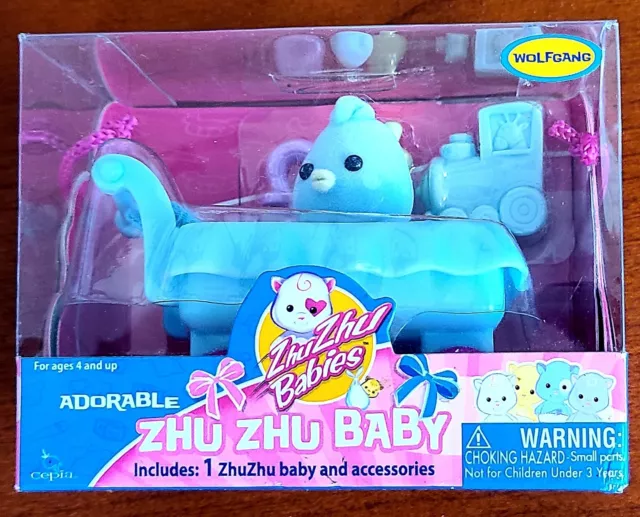 Zhu Zhu Pets Babies Wolfgang With Stroller & Accessories Blue Read NEW