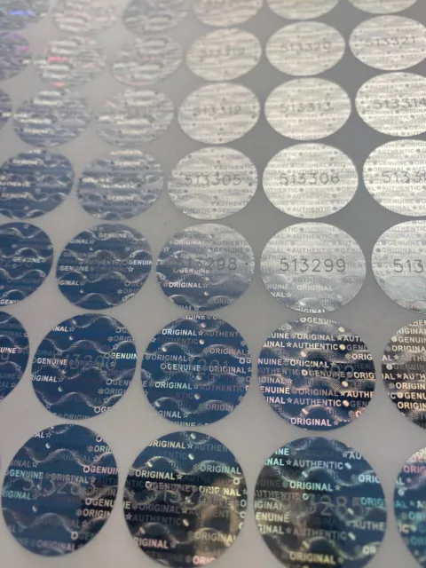 [QTY 98] .80 IN ROUND TAMPER EVIDENT HOLOGRAM SERIAL NUMBER LABELS STICKERS 20mm