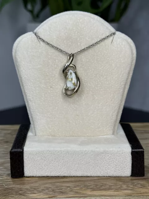 Natural Gold in Quartz Pendant 14 Kt. WHITE GOLD JEWELY PN784QWX